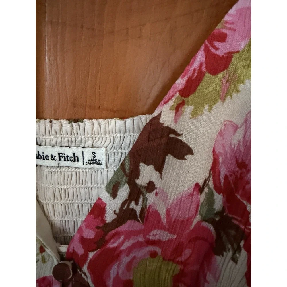 Women's Abercrombie & Fitch Floral Pink Maxi Dress Size Small V-Neck